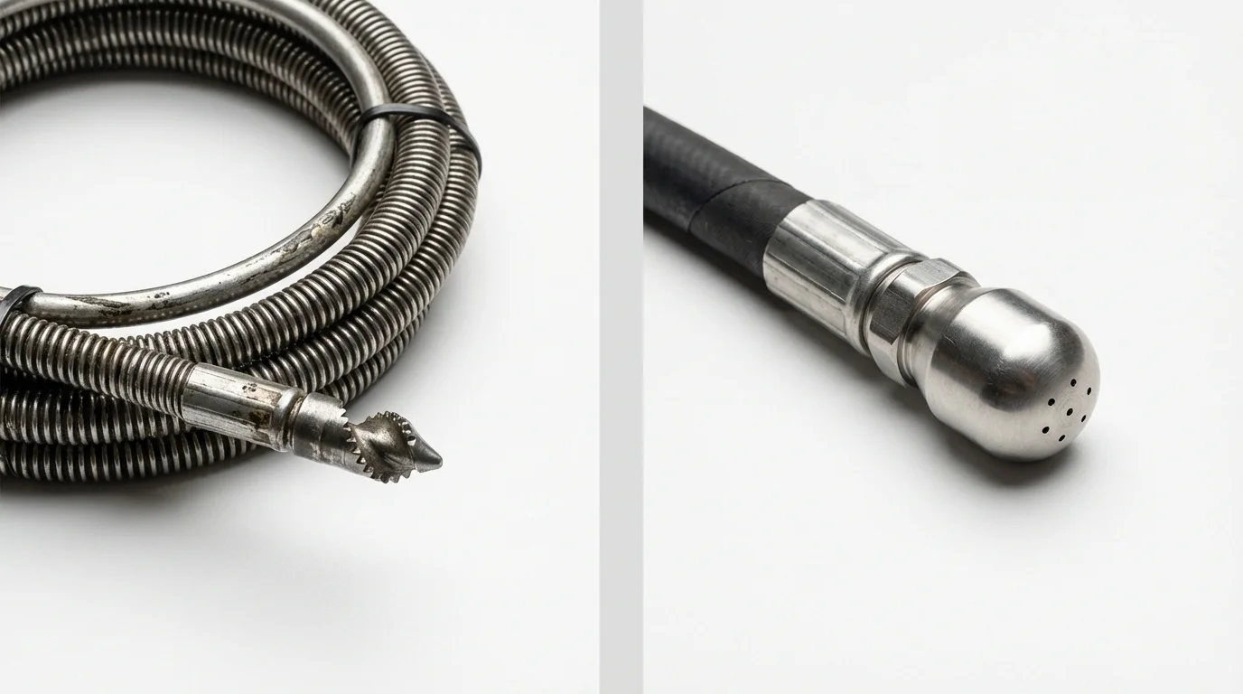 Drain snake cable and hydro jetting nozzle used for drain cleaning in Trinity, AL